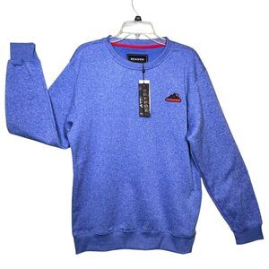 Reason Sweater Mens Large Blue Crewneck Pullover Mountain Patch Logo New NYC